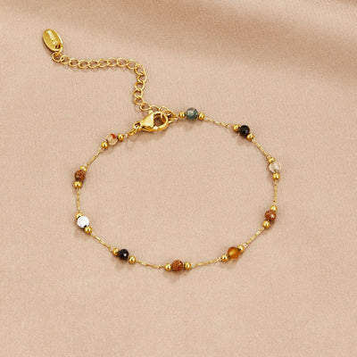 Pulseira com contas naturais e corrente fina - Xylia