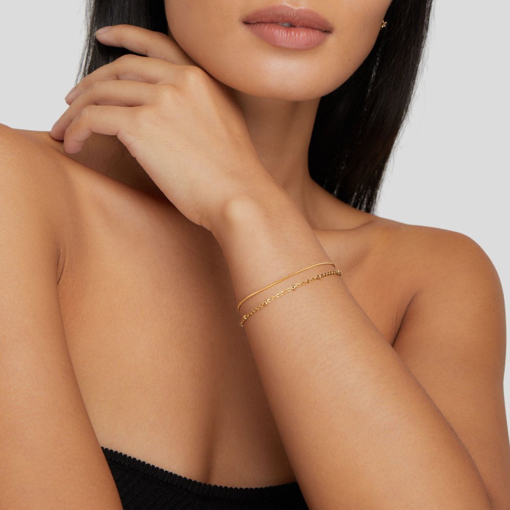 Pulseira de corrente dupla com pormenores brilhantes - Genebra