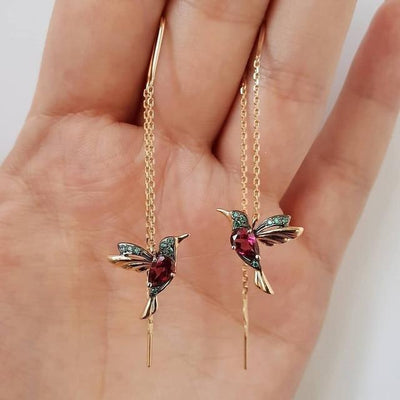 Brincos de mulher com beija-flores em ouro esmaltado - Katja
